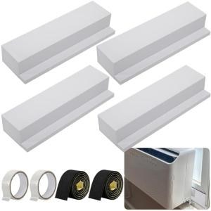 moonoom 4 Pack Air Conditioner Foam Block, Window AC Side Foam Block Kit with Foam Strip and Tape, Insulated Foam Panel for U-Shaped AC Units Prevent Air Leakage Summer Winter (White)