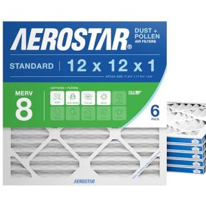 Aerostar 12x12x1 MERV 8 - 6 Count - High Efficiency Pleated HVAC, Furnace & Air Conditioner Filters - Removes Dust, Lint, Mold & Allergy-Causing Pollen