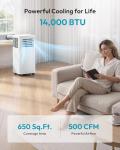 EUHOMY Portable Air Conditioners 14,000 BTU, 4-in-1 Portable Air Conditioner for Rooms Up to 650 Sq.Ft. with Cool, Fan, Dehumidifier, Sleep, Portable AC Unit with Remote & 24H Timer, Installation Kits