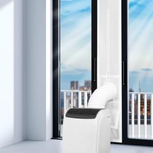 Loviga Universal Sliding Door Seal Kit for Portable Air Conditioner and Dryer, 100% Sealing Dual Hose Support AC Door Vent Kit, 10x75~91 Inch Length Adjustable for Mobile A/C