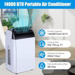 14000 BTU Portable Air Conditioner Cools up to 750 Sq.Ft, 3-in-1 Quiet Portable AC Unit with Remote Control & Installation Kits for Large Room, 3 Speed, Auto Swing, 24H Timer