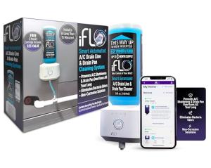 iFLO® Smart Automated A/C Drain Line Cleaner for HVAC System, For Clog-Free, Easy Installation and App-Controlled Air Conditioner Maintenance, Includes 36oz Cleaner Cartridge, 3 Month Supply