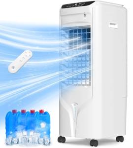 Swamp Cooler, 1800 CFM Windowless Portable Air Conditioners with 4.2 Gal Water Tank, 120° Swing,12H Timer,3 Modes & 3 Speeds,4 Ice Packs, Evaporative Air Cooler for Room,Bedroom,Office,Crystal White