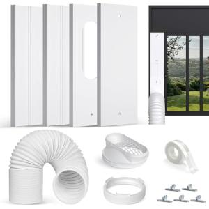Plusluck Upgraded Portable Air Conditioner Window Vent Kit, With 5.9 Exhaust Hose, 4 Slide Seal Plates, Universal Coupler, Adjustable AC Vent Kit Ducting Universal for Horizontal & Vertical Windows