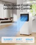 Portable Air Conditioner 12000 BTU 5 in 1 Wifi Smart, APP & Remote Control, Cooling Dehumidifier Fan Sleep Mode, 24H, Window Installation Kits Included, Large Indoor Room