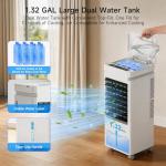 Portable Air Conditioners, 3-IN-1 Evaporative Air Cooler,Cooling Fans that Blow Cold Air with 60° Oscillation,9H Timer,3 Modes & 12 Speeds, 8 Ice Packs, Windowless Portable AC for Room,Bedroom,Office