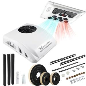 12V RV Air Conditioner 8530 BTU Non-Ducted, 45dB 2-in-1 RV Rooftop Air Conditioner for Heater and Cooling, Easy-to-install 12V RV DC Unit for RVs, Camper and Trucks, Etc. (12, Volts (DC))