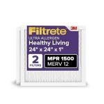 Filtrete 24x24x1 AC Furnace Air Filter, MERV 12, MPR 1500, CERTIFIED asthma & allergy friendly, 3 Month Pleated 1-Inch Electrostatic Air Cleaning Filter, 2-Pack (Actual Size 23.81x23.81x0.78 in)