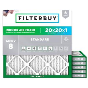 Filterbuy 20x20x1 Air Filter MERV 8 Dust Defense (6-Pack), Pleated HVAC AC Furnace Air Filters Replacement (Actual Size: 19.50 x 19.50 x 0.75 Inches)