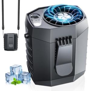 JKBOOM 2025 Smart Portable Rechargeable Fan with LED Light & 25H Runtime, 4-Speed 9200RPM Turbo Cooling Personal Waist Fan, Wearable Neck & Belt Clip for Camping, Outdoor, Hiking - Black