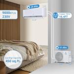 9000 BTUs Mini Split AC Unit, 23 SEER2 Inverter Split System Air Conditioners/Heating System, Ductless Heat Pump Wall Mount, With Installation Kit, AC Split Unit for Cooling Up to 450 Sq. Ft, 230V