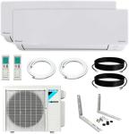 Daikin 2-Zone (9,000 BTU + 9,000 BTU) CIRRA Series Mini Split bundled Air Conditioner Heat Pump System with Maxwell 15 ft. Installation Kit and Wall Bracket