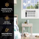 Whirlpool WHAW061CW 6,000 BTU Air Conditioner with Dehumidifier, 115V, Window AC 250 Sq. Ft, Living Room, Bedroom, or Kitchen, with Remote Control, Digital Display, and 24H-Timer, Bright White