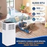 SereneLife Small Air Conditioner Portable 8,000 BTU with Built-in Dehumidifier - Portable AC unit for rooms up to 350 sq ft - WiFi app + Remote Control, Window Mount Exhaust Kit