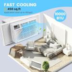 10,000 BTU Window Air Conditioner, 115V, Window AC Cools up to 450 Sq. Ft for Bedroom, Living Room, Quiet Operation with Remote Control, 3 Cooling & Fan Speeds, Auto Restart, White