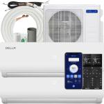 DELLA 18K BTU ODU 2 Dual Zone 9000 12000 BTU Mini Split Air Conditioner Work with Alexa, 19 SEER2 208-230V Cools Up to 950 Sq.Ft Wifi Multi Zone Pre-Charged Heat Pump with 16ft Installation Kits
