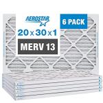 Aerostar 20x30x1 MERV 13 - 6 Count - Pleated HVAC, Furnace & Air Conditioner Filters - Removes Bacteria, Dust, Cold & Flu Germs, Lint, Mold, Pet Dander, Allergy-Causing Pollen, Smog, Smoke & Viruses