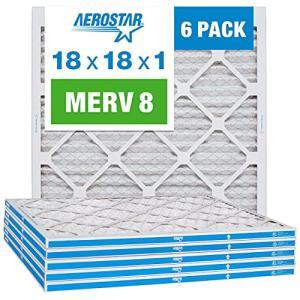 Aerostar 18x18x1 MERV 8 - 6 Count - High Efficiency Pleated HVAC, Furnace & Air Conditioner Filters - Removes Dust, Lint, Mold & Allergy-Causing Pollen