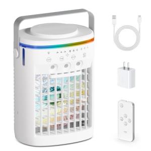 Portable Air Conditioner,Cooling Fan with 3 Speeds &3 Modes,2-8H Timer,1000ml Water Tank, Remote Control,4 in 1 Humidifier, Air Conditioner,Fan,Night Light,Evaporative Air Cooler for Home,Office