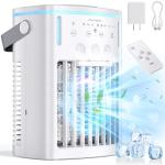 Portable Air Conditioners, 2025 Upgraded 4-IN-1 Cooling Fan, 1000ml Evaporative Air Cooler with 3-Speeds, 3-Level Humidify, 7-Color Night Light, 2-8H Timer, Personal AC Unit for Bedroom Office (White)