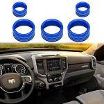 KEEGTBOX Center Control AC Radio Air Conditioner Auto Climate Control Volume Tune Switch Knob Button Cover Compatible with Dodge Ram 2019 2020 2021 Interior Trim Ring Accessories (Blue)