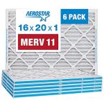 Aerostar 16x20x1 MERV 11 - 6 Count - Pleated HVAC, Furnace & Air Conditioner Filters - Removes Dust, Cold & Flu Germs, Lint, Mold, Pet Dander, Allergy-Causing Pollen, Smog & Smoke