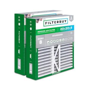 Filterbuy 20x20x5 Air Filter MERV 8 Dust Defense (2-Pack), Pleated HVAC AC Furnace Air Filters Replacement for Honeywell FC100A1011, Lennox X0585 & More (Actual Size: 19.63 x 19.88 x 4.38 Inches)