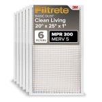 Filtrete 20x25x1 AC Furnace Air Filter, MERV 5, MPR 300, Capture Unwanted Particles, 3-Month Pleated 1-Inch Electrostatic Air Cleaning Filter, 6-Pack (Actual Size 19.69x24.69x0.81 in)