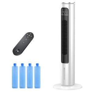 Windowless Portable Air Conditioner Ac Unit with Remote,37” Ventless Evaporative Air Cooler,Quiet Swamp Cooler for 4 Modes, Ductless Tower Fan For 12H Timer, Ice Packs for home Bedroom Indoor White