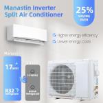 Manastin 12000BTU Mini Split Air Conditioner& Heater, 17 SEER2 𝟐𝟑𝟎𝐕 Mini Spilt AC with Inverter Compressor, Covers Up to 750 Sq. Ft, Complete Installation Kit Included