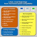 NonProgrammable Thermostat for House, Digital Energy-Saving Thermostat,Single-Stage Systems, 1 Heat/1 Cool, Easy DIY Install, Green Backlight