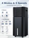 CENSTECH 4-IN-1 Portable Air Conditioners, Evaporative Air Cooler w/4 Modes & 3 Speeds, 15H Timer for Smart Auto-off, 2-Gal Tank for 20H Cooling,17FT Remote,No Hose Needed,120°Oscillating Swamp Cooler