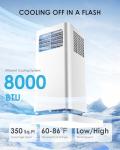 EUHOMY 8000 Btu Portable Air Conditioners, 3 in 1 Portable AC with Cool, Dry, Fan Modes, Quiet Air Conditioners with 24H Timer & Sleep Modes, with Remote, for Bedroom, Apartments up to 350 Sq.Ft