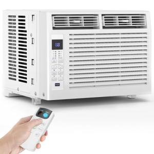 6,000 BTU Window Air Conditioner Cool up to 250 Sq. Ft., Ultra-Quiet, Compact-size, Washable and Reusable Filter, Remote Control, 6 in 1 Energy Saving Window AC Unit Fits Small Bedroom, Home, Office