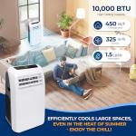 SereneLife Small Air Conditioner Portable 10,000 BTU with Built-in Dehumidifier + Heat - Portable AC unit for rooms up to 450 sq ft - Remote Control, Window Mount Exhaust Kit