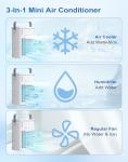 Portable Air Conditioners, 3-in-1 Portable AC Unit, Personal Mini Air Conditioner With 1000ml Water Tank, 2/4/8H Timer, USB Charging Small Cooling Fan (Include 5V 2A Adapter) For Indoor Office Bedroom