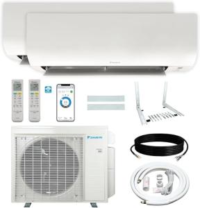 Daikin 18,000 BTU (12K + 12K) 21SEER2 2-Zone Mini Split, bundled Air Conditioner Heat Pump R-32 System with Maxwell 15 ft. Installation Kit and Wall Mounting Bracket