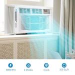 8000 BTU Window Air Conditioner with WiFi, Ideal for Bedrooms & Small Rooms, 115V, White - Remote Control, App Control, 3 Fan Speeds, Quiet Operation