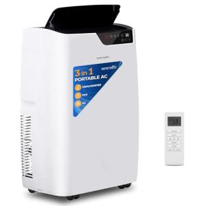 SereneLife SLACP14 Single Duct Portable Air Conditioner-14000 BTU Capacity (ASHRAE) Compact Home A/C Cooling Unit with Built-in Dehumidifier & Fan Modes, Includes Window Mount Kit (White), Stadard