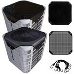 MODERN WAVE - 2 (Two) Central Air Conditioner Covers for Outside Units 32 x 32 inch - 1 (One) Top Universal Mesh Cover and 1 (One) Winter Waterproof Outdoor AC Defender Cover (Black, 32" x 32")