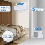 9000 BTUs Mini Split Air Conditioner, 23 SEER2 Inverter Mini Split AC/Heating System, Ductless Mini Split Heat Pump Wall Mount, With Installation Kit, Split AC Unit for Cooling Up to 450 Sq. Ft, 230V