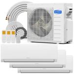 ROVSUN 3 Zone 28000 BTU (9K+9K+9K) Mini Split AC/Heating System, 20 SEER2 Dual Zone Ductless Wall Mounted Air Conditioner with Pre-Charged Condenser, Heat Pump & 25Ft Line Set, 208-230V