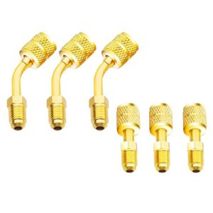 Zoizocp R410A Adapter 5/16 inches SAE Female to 1/4 inches SAE Male Flare for Air Conditioners HVAC, (3 Angled Adapters + 3 Straight Adapters)