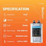 [UL Certified] BlueStars 15 uF MFD 370-440V Oval Run Start Capacitor CBB65 – Replacement for AC Motor, Condenser, and Heat Pump Air Conditioners - Replace TRCF15 PRCF15A CAP-15-450