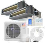 Cooper & Hunter 19,000 BTU Hyper Heat 2-Zone Concealed Ducted Mini Split Air Conditioner & Heat Pump – 9K+9K Slim Duct Air Handlers – 22 SEER2 – 25FT Installation Kits – 230V