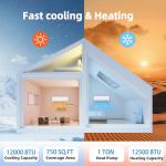 Manastin 12000BTU Mini Split Air Conditioner & Heater with Inverter, 19 SEER2 𝟏𝟏𝟓𝐕 Energy Saving AC Unit Cools Rooms up to 750 Sq. Ft, Complete Installation Kit