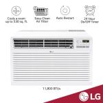 LG 11,800 BTU Through the Wall Air Conditioner, 115V, Cools up to 530 Sq. Ft. for Bedroom, Living Room, Apartment, with Remote, 3 Cool & Fan Speeds, Universal design fits most sleeves, White