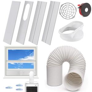 Portable Air Conditioner Window Vent Kit with 5.9" AC Exhaust Hose & Coupler, Adjustable Sliding Window Kit 59 Inch Length Hose for Ducting Universal AC Seal Panel for Horizontal&Vertical Window