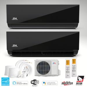 Cooper & Hunter 18,000 BTU Dual 2-Zone 9K + 9K Wall Mount Ductless Mini Split Air Conditioner & Heat Pump – 22.9 SEER2 – 25FT Installation Kits – R-410A Refrigerant Pre-Charged – Inverter – Black