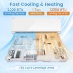 GLACER 12000 BTU Mini Split Air Conditioner & Heater, 22 SEER2 Inverter AC Unit Cools Up to 750 Sq. Ft, Wall-mounted Tubeless Split-System with Mounting Kit (White, 12000BTU, 208-230V, 22 SEER2-WIFI)